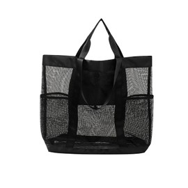 Queltrix XXL Atmungsaktive Netzstrandtasche mit 40 l Fassungsvermögen - Praktische Strandtasche mit 6 Fächern, für Strand, Schwimmbad, pool