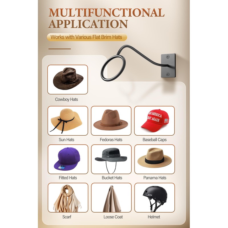 Cinati Cowboy Hat Rack for Wall, 4 Pack Cowboy Hat