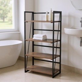 Homy Casa Bathroom Storage Shelf with Metal Frame and Wooden Shelves, Standing Bathroom Organizer Rack for Towels, Toiletries, and Bathroom Essentials