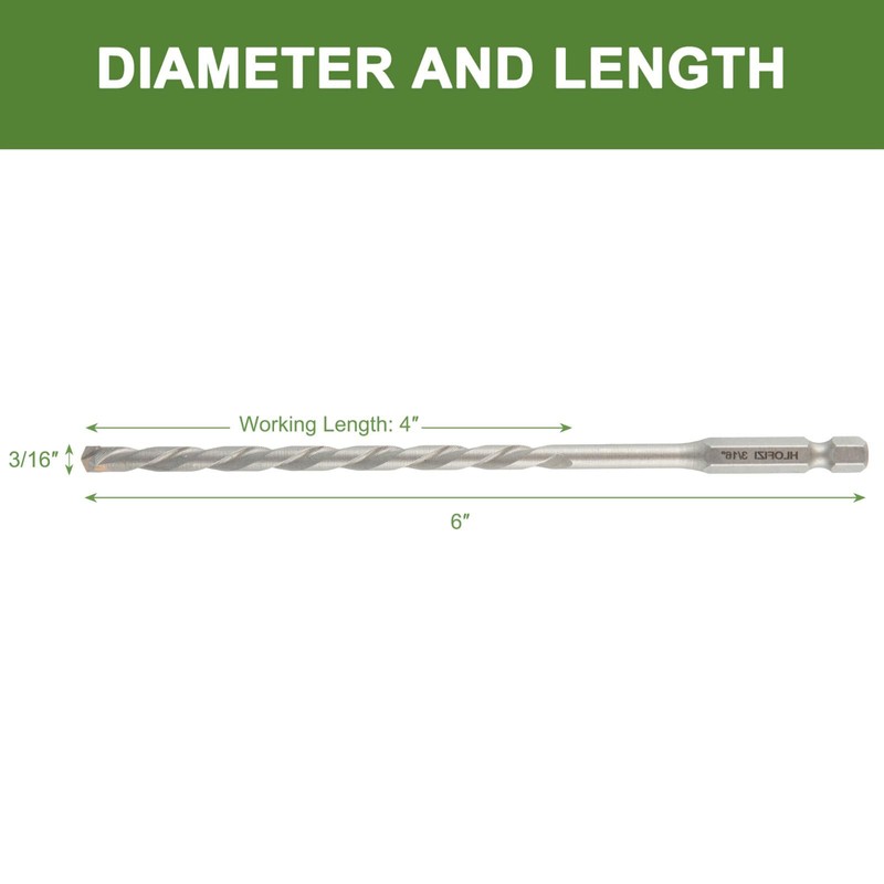 HLOFIZI 3/16" x 6" Masonry Drill Bits 3/16 inch Concrete