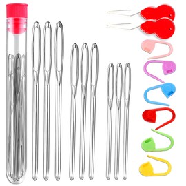 17 Pcs Sewing Knitting Kits, 9 Pcs Large-Eye Blunt Yarn Needles, 2 Pcs Needle Threader, 6 Pcs Colorful Knitting Crochet Locking Counter Stitch Needle, Suitable for Crochet Project