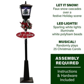 Fraser Hill Farm Let It Snow Series 71-in. Musical Street Lamp with Retro Truck Scene | 2 Festive Signs | Cascading Snow | Christmas Carols | Holiday Home Decor | Black | FSSL071A-BLK1