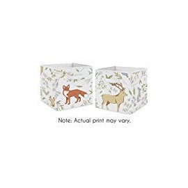 Woodland Animal Toile Foldable Fabric Storage Cube Bins Boxes Organizer Toys Kids Baby Childrens for Collection by Sweet Jojo Designs - Set of 2