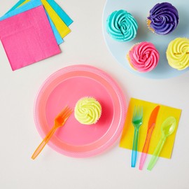 Juvale Rainbow Plastic Silverware Set - Disposable Neon Party Utensils - Disposable Cutlery for Cleanup - Colorful Plasticware for Events - 144-Piece, Forks/Knives/Spoons, 6"/6.5"/5.5"