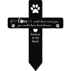 Fectzuea Dog Grave Marker Cross Memorial Gifts Pet Loss Waterproof Metal Stake Memorial Plaques for Outdoors Pet Memorial Garden Decor Cemetery Black Sympathy Garden Stake