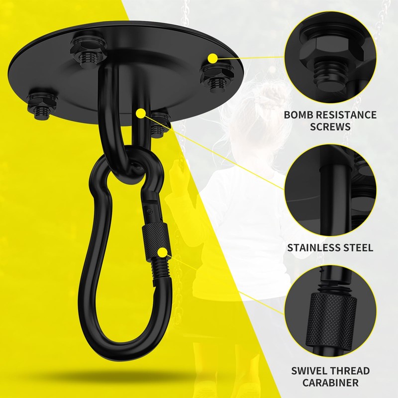 Morzejar Heavy Duty Ceiling Hook 360° Rotatable Black Heavy Hook