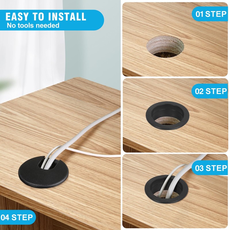 1-1/2" Black Desk Grommet, JTemgle Plastic Cable Hole Cover Computer