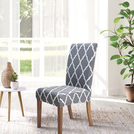 SPRINGRICO Chair Covers for Dining Room Set of 4, Stretch Dining Chair Cover, Washable Spandex Kitchen Parsons Chair Slipcovers, Removable Seat Protector for Home or Party (4 Pack, Gray GEO)