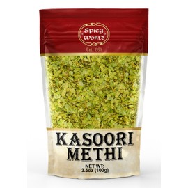 Spicy World Dried Fenugreek Leaves (Kasoori Methi) 3.5oz Box (100g) - All Natural | Vegan | Gluten Friendly | NON-GMO | Indian