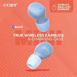 Coby Mini True Auriculares inalámbricos | Auriculares intrauditivos ligeros compactos con funda | Los auriculares inalámbricos más pequeños del mundo con micrófono integrado | Auriculares inalámbricos, auriculares Bluetooth con reproducción de 12 horas (