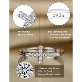 IMOLOVE Moissanite Wedding Bands for Women, Dainty 0.2 Carat Cross Purity Rings for Women Everyday Fashion Silver Moissanite Rings for Women with 18K White Gold Plated Size 4-11, 11, Metal Gemstone,