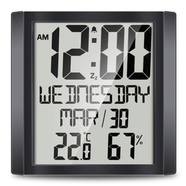 Number-one Slim Calendar Digital Wall Clock with 8.8'' HD TN Large Display, Indoor Digital Temperature & Humidity Display, Full Calendar and Snooze Function for Home Office (Black)