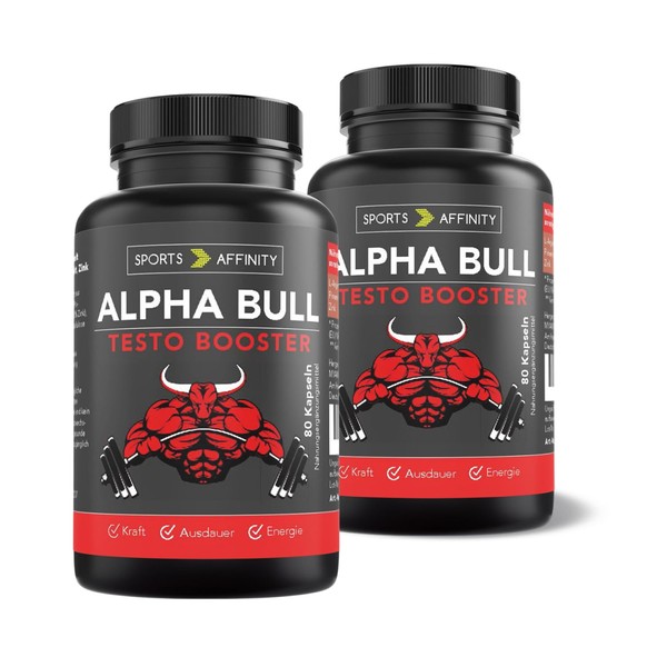 Sports Affinity Alpha Bull - Set of 2 - High Dose L-Arginine Capsules + Zinc + Pine Bark Extract - Before Physical Stress - Natural, Vegan, Fermented - 2 x 80 Capsules