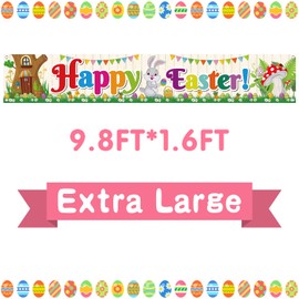 TUPARKA Large Happy Easter Banner Fabric Easter Yard Sign for Happy Easter Spring Decoration, Indoor Outdoor Easter Party Supplies,9.8FT*1.6FT