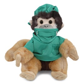 DolliBu Squirrel Monkey Doctor Plush Toy - Super Soft Squirrel Monkey Doctor Stuffed Animal Dress Up with Cute Scrub Uniform and Cap Outfit with Personalization - 12.5 Inch