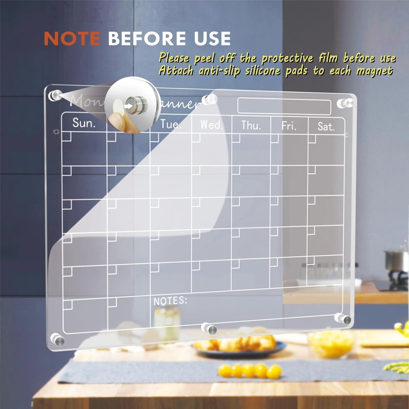 Magnetic Acrylic Calendar for Fridge,1 Pack 12"x16" Clear Fridge Calendar