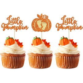 Confetti! 24-Pack Glitter Pumpkin Cupcake Toppers - Little Pumpkin Picks for Baby Showers, Kids' Birthdays, and Fall Harvest Parties - Perfect Autumn party supply Decorations