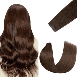 FUOTONBUTY Tape in Hair Extensions Real Human Hair Double Stitched Invisible Seamless 20pcs 50g(Medium Brown, 16 inch)