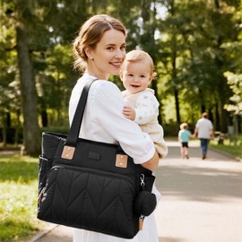 Lekesky Changing Bag with Dummy Bag and Changing Mat, Large Travel Nappy Bag for Mum and Dad, Multifunctional Baby Bag for Boys and Girls, black