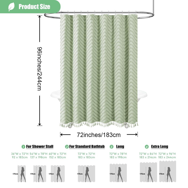 Dynamene Extra Long Shower Curtains, 96 Inch Long Boho Tufted