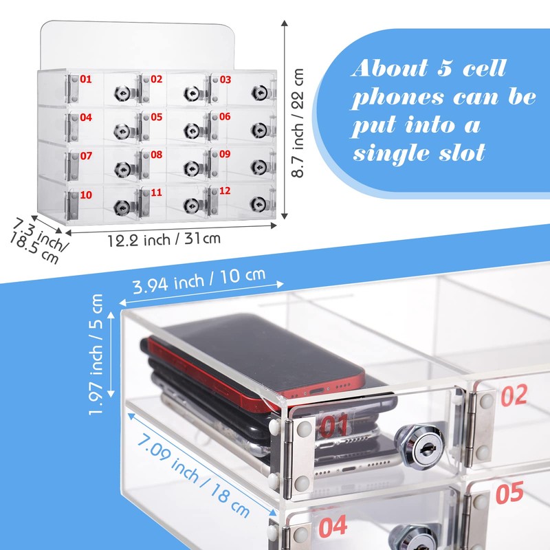 Threan 12 Slot Cell Phone Storage Box, Acrylic Clear Cell
