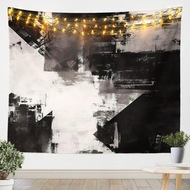 Feelyou Geometric Tapestry Large 59"x82" Geometry Wall Blanket Abstract Art Wall Hanging Stripe Line Wall Art Room Decor White Grey Black Tapestries