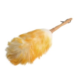 Lambswool Duster with Wooden Handle, 45cm/18inch Feather Duster for Cleaning, Dust Stick for Cleaning Ceiling Fans, Window Blinds, Computer Screens, Bookshelves(Yellow)