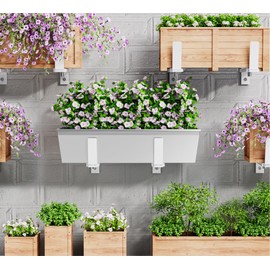 Y&M 6 Pack Adjustable Planter Brackets (6 to 12.5 in), Universal Window Box Brackets, Heavy Duty Iron Flower Box Wall Mounting Hooks for Balcony, Fences, Patio, and Garden - White