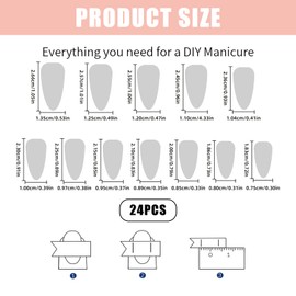 Kinretixia Press On Nails 24 Pieces Golden Flower Press Nails, Almond Shaped False Nails, for Sticking Nails, French Tips, False Nails, Acrylic Nails for Pressing On