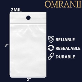 Reclosable Hang Hole Zip Poly Bags, 2Mil 2" X 3" & 100 Bags | LDPE Material, Clear Plastic with Resealable Lock Seal Zipper | Resealable Zip Top Lock For Travel, Storage, Packaging & Shipping