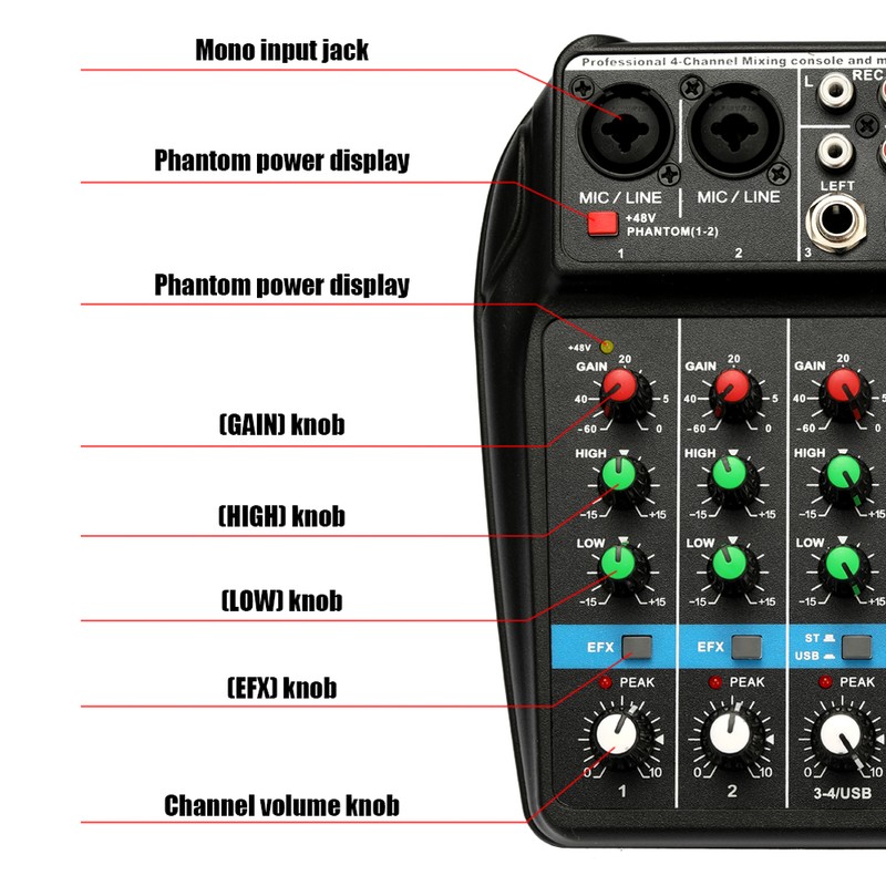 TU04 BT Sound Mixing Console Record 5V 2A Phantom Power