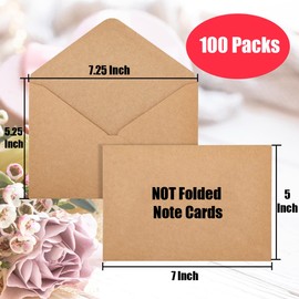 ANSSDO 100 Pack Blank Cards and Envelopes 5x7" NOT FOLDED - : Heavyweight Kraft Paper Cardstock and A7 Envelopes for DIY Thank You Card, Greetings Cards, Christmas, Invitations, Birthday