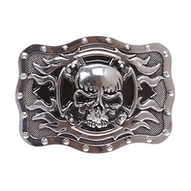 beltiscool Rectangular Skull with flame Cross Buckle, One Size