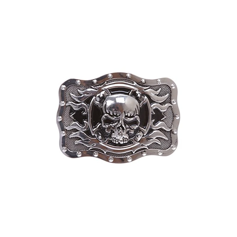 beltiscool Rectangular Skull with flame Cross Buckle, One Size