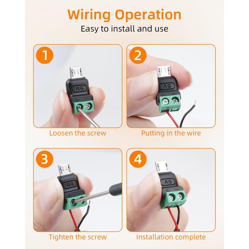 GELRHONR Micro USB Male to 2Pin Screw Terminal Adapter, 5V