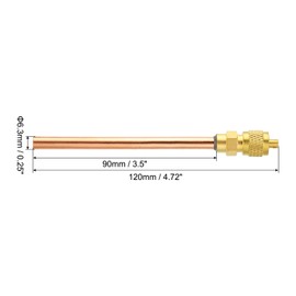 PATIKIL 1/4" SAE x 6mm OD x 50mm Stem x 119mm Large Service Access Valve Pack of 5 Fill Access Valves + Core and Cap Remover for Air Conditioner and Refrigeration