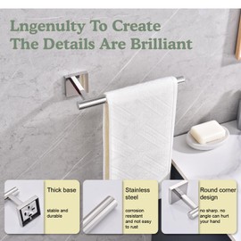 FNRNAOY Polished Chrome Hand Towel Holder,Thicken SUS 304 Stainless Steel Towel Bar Towel Ring for Bathroom, Modern Design Hand Towel Rack Towel Hanger Wall Mounted