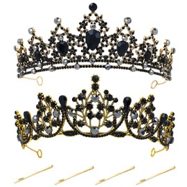 inSowni 2 Pieces Rhinestone Baroque Queen Princess Wedding Bridal Tiaras Crowns Headbands Hair Accessories Jewelry Headpiece for Women Girls Brides (4 Bobby Pins Included), One Size, Metal Artificial