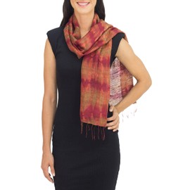 NOVICA Artisan Handmade Silk Scarf Unique from Thailand Accessories Scarves Red Patterned ' Crimson Wilderness'