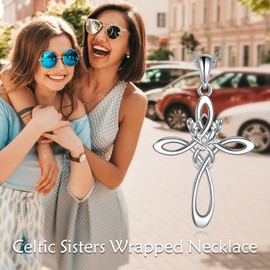 TIGER RIDER 925 Sterling Silver Sisters Cross Necklace for Women Filigree Pendant Christian Birthday Mothers Day Jewelry Gifts for Mom Wife (03-Sisters Necklace)