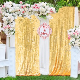 JYFLZQ Gold Payette Sequin Backdrop Curtains 8ft x 8ft 1 Panel Shimmer Wall Backdrop Big Sequin Background Thick Glitter Photo Booth Backdrops for Birthday Wedding Prom Parties