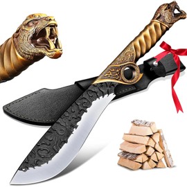 Purple Dragon Heavy Duty Machete for Cutting Trees – Japanese Survival Machete with Tiger Head Handle, Gardening Machetes with Leather Sheath, Yard Work & Outdoor Machetes, for Men
