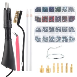SWAWIS Hotfix Rhinestone Applicator Hotfix Applicator 3 Boxes Mix Colour Flat Rhinestones Rhinestones for Textiles Hotfix Rhinestone Applicator Set with 7 Applicator Tips, Black