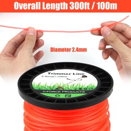 Strimmer Wire 2.4mm x 100m Heavy Duty Round Strimmer Line, Nylon Strimmer Cord Strong Grass Trimmer Wire Cable for Garden Strimmer, Orange