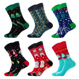 LZYMSZ 6 Pairs Colourful Mens Christmas Socks, Fancy Funny Calf Socks for Men Women, Christmas Novelty Design Socks(Size: 6-11)