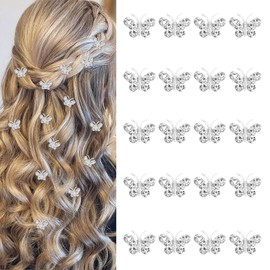 BelleVive 20 Pieces Mini Hair Clips with Rhinestones and Butterflies, Cute Silver Hair Pins, Small Decorative Hair Clips, Hair Clips for Weddings, Bridal Hair Accessories for Women