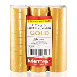 Streamer Gold Metallic Pack of 3 – 3 Rolls – 18 Metallic Shiny Streamers – Carnival, Fancy Dress, Wedding, New Year's Eve & Co – Party Marty GmbH®