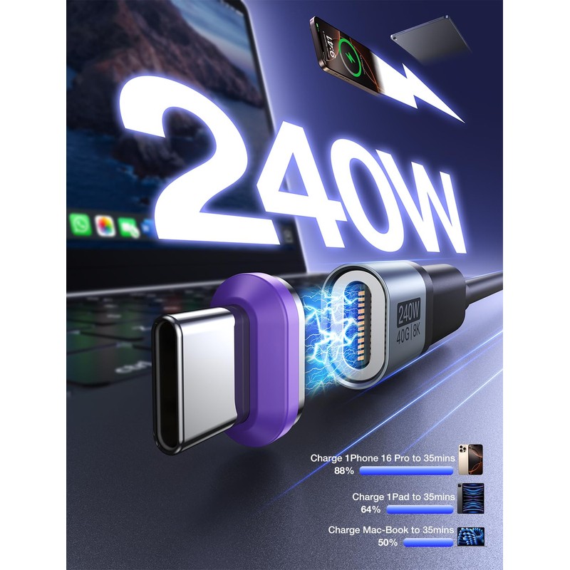 VAFOTON USB C Magnetic Adapter 240W, 24Pins Magnetic USB C