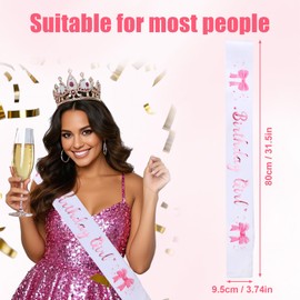 BOXOB Hot Pink Bow Birthday Girl Sash, Satin Cowgirl Sash for Women & Girls, Sweet Princess Queen Birthday Sash for Any Birthday Decorations Party Favors Supplies Accessories (Hot Pink, White)