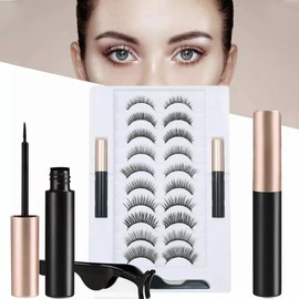 Pestañas Postizas Magneticas de 10 Pares, Kit de Pestañas Naturales 3D en Varios Estilos, con 2 Lápices Delineadores Magnéticos y Pinzas, Pestañas Postizas set Completo Reutilizables y Impermeables